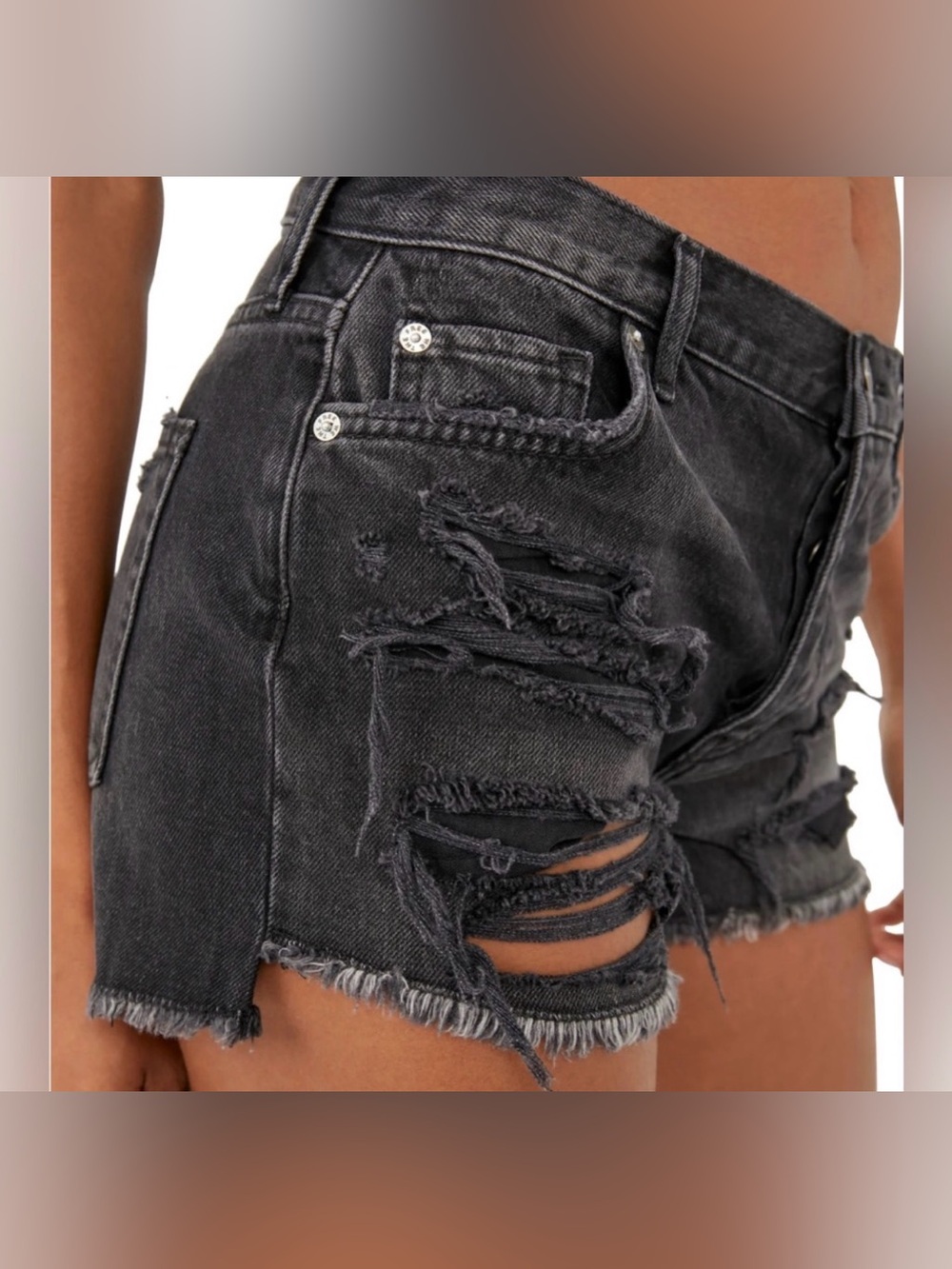 We The Free People Distressed Black Denim Shorts High Rise Cutoff Sz 28 EUC